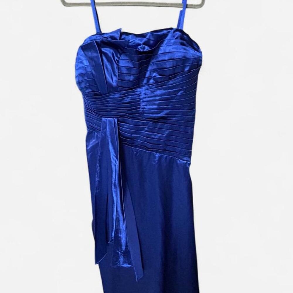 Size 4 vintage satin royal blue ruched bodice semi-formal dress glam elegant